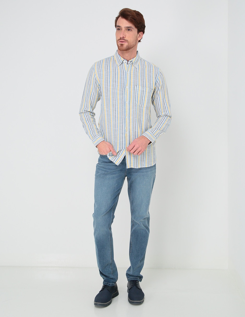 Camisa casual de algodón manga larga para hombre