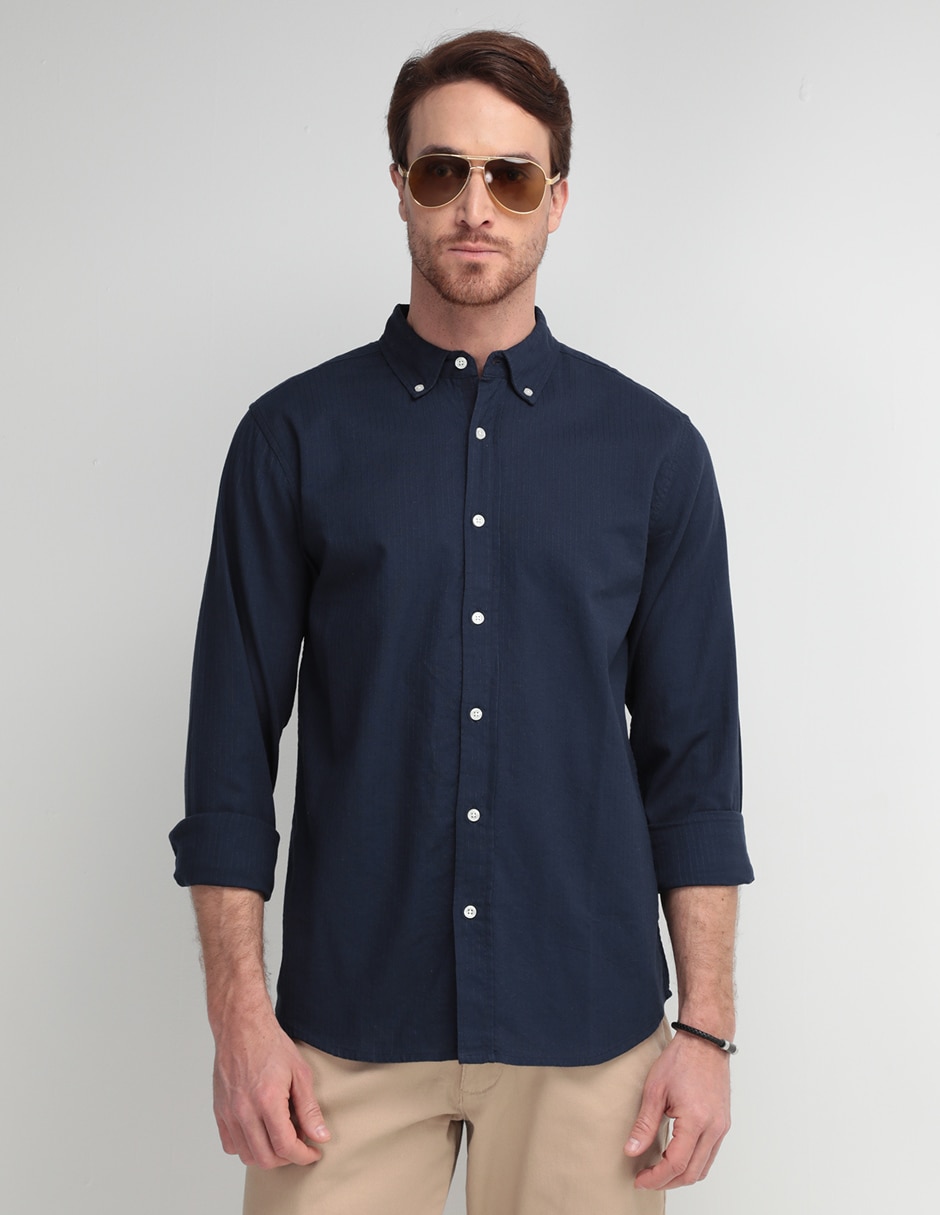 Camisa casual de algodón manga larga para hombre