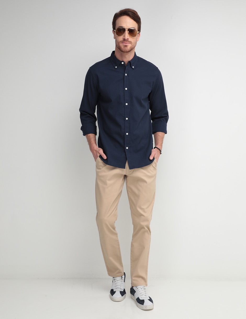 Camisa casual de algodón manga larga para hombre