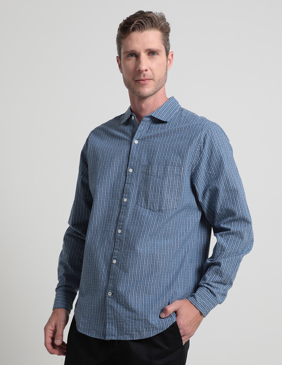 Camisa casual de algodón manga larga para hombre