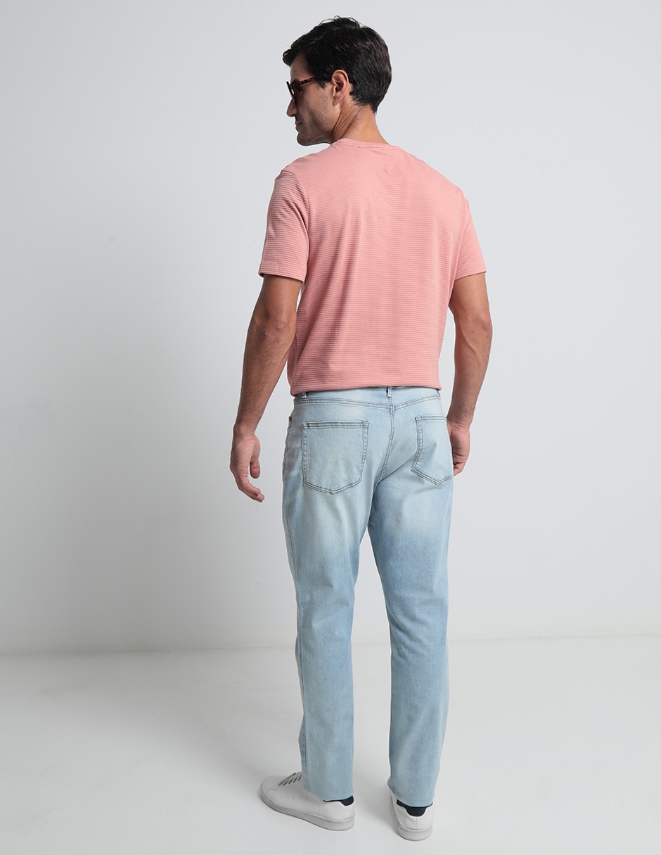 Jeans straight lavado claro para hombre 4