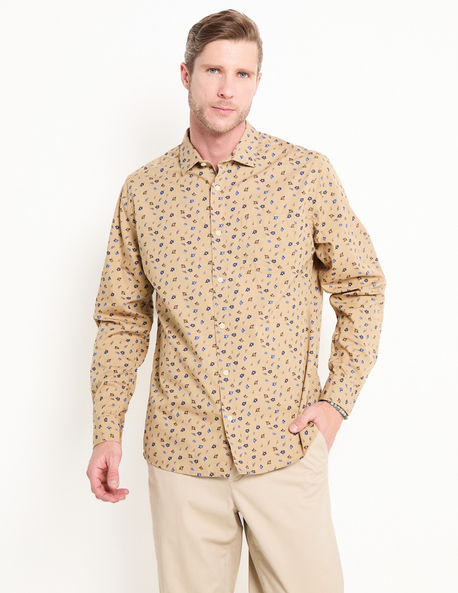 Camisa casual de algodón manga larga para hombre