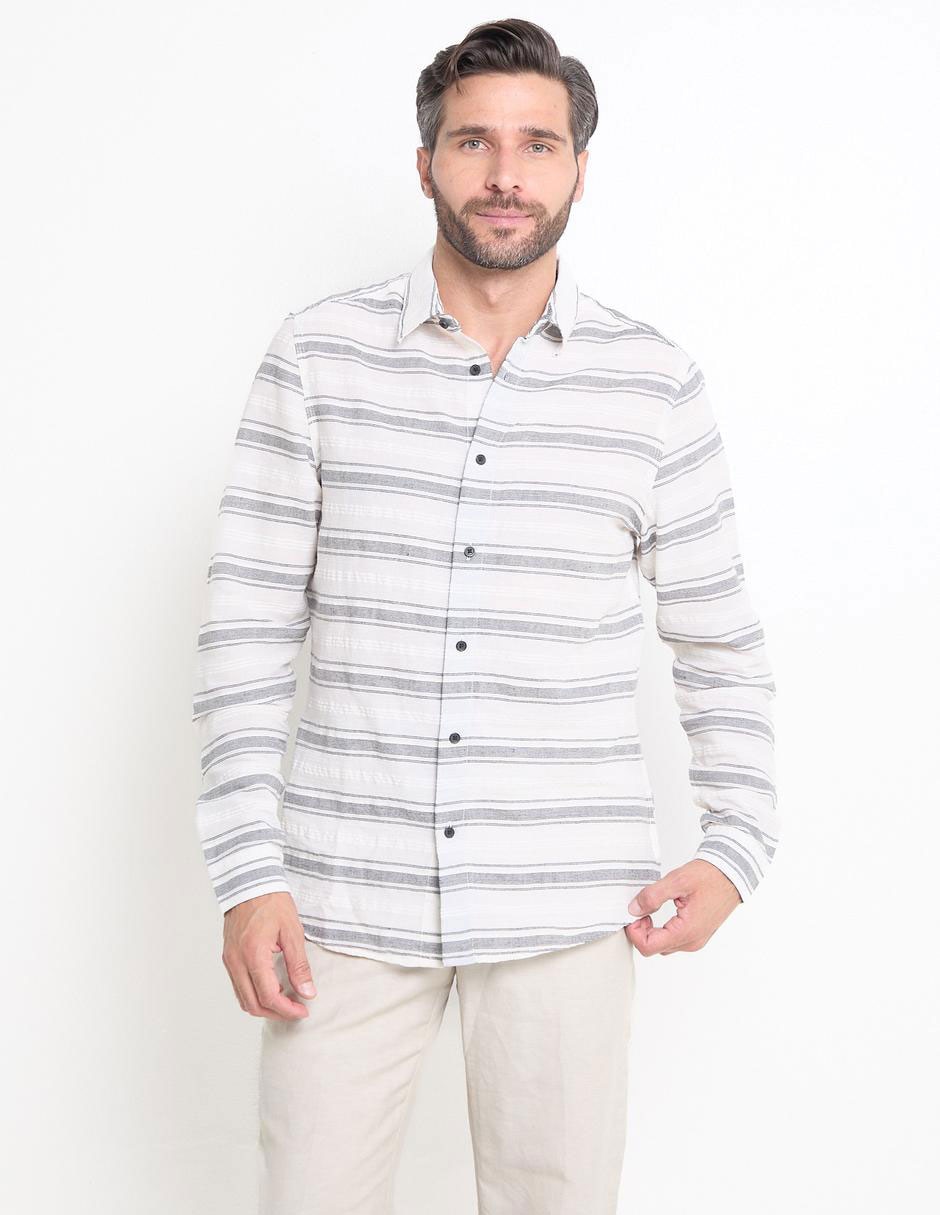 Camisa casual de algodón manga larga para hombre