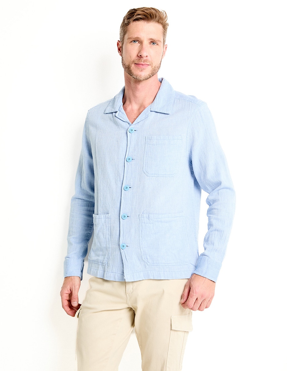 Sobrecamisa casual de algodón manga larga para hombre