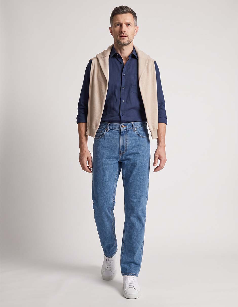 Jeans straight lavado claro para hombre 3