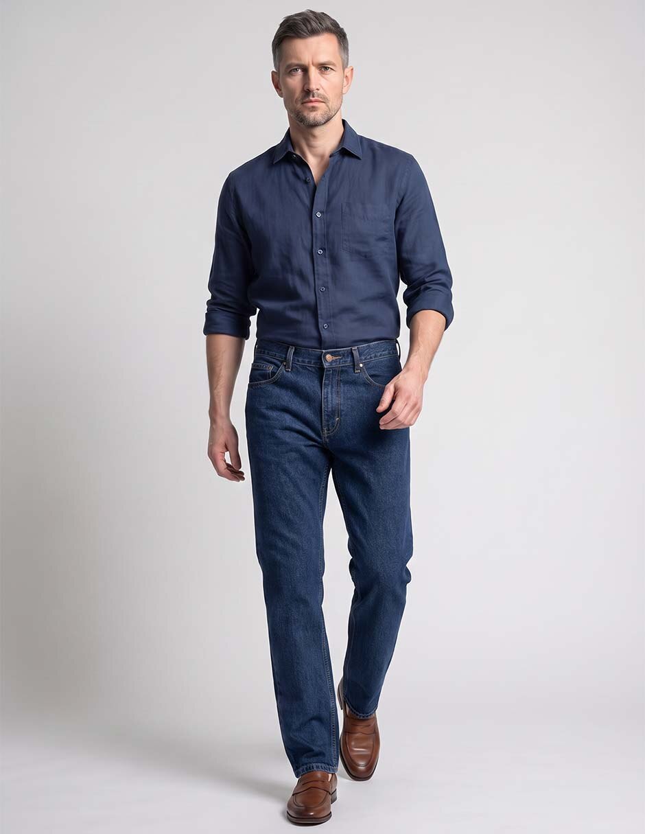 Jeans straight lavado obscuro para hombre 3