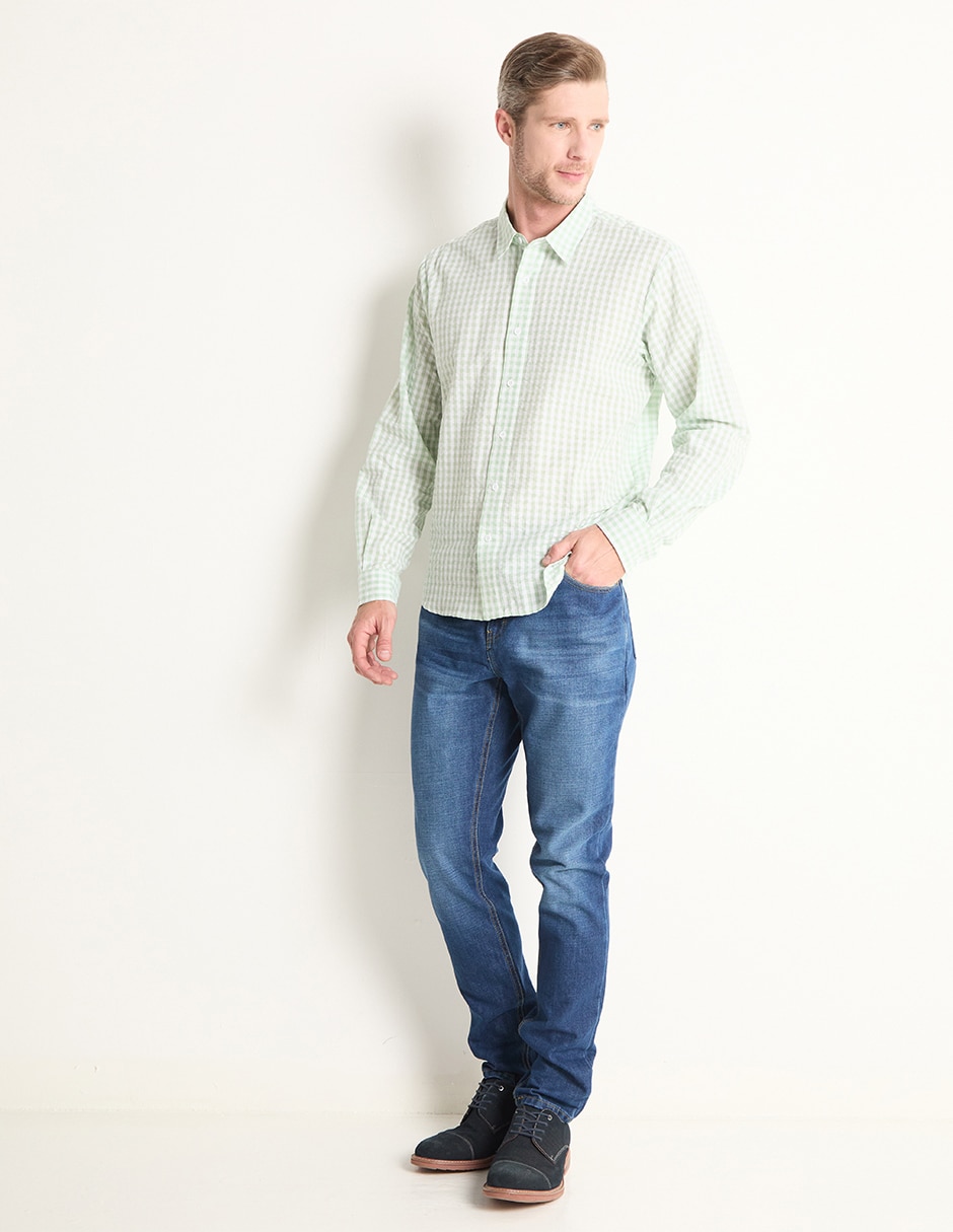 Camisa casual de algodón manga larga para hombre