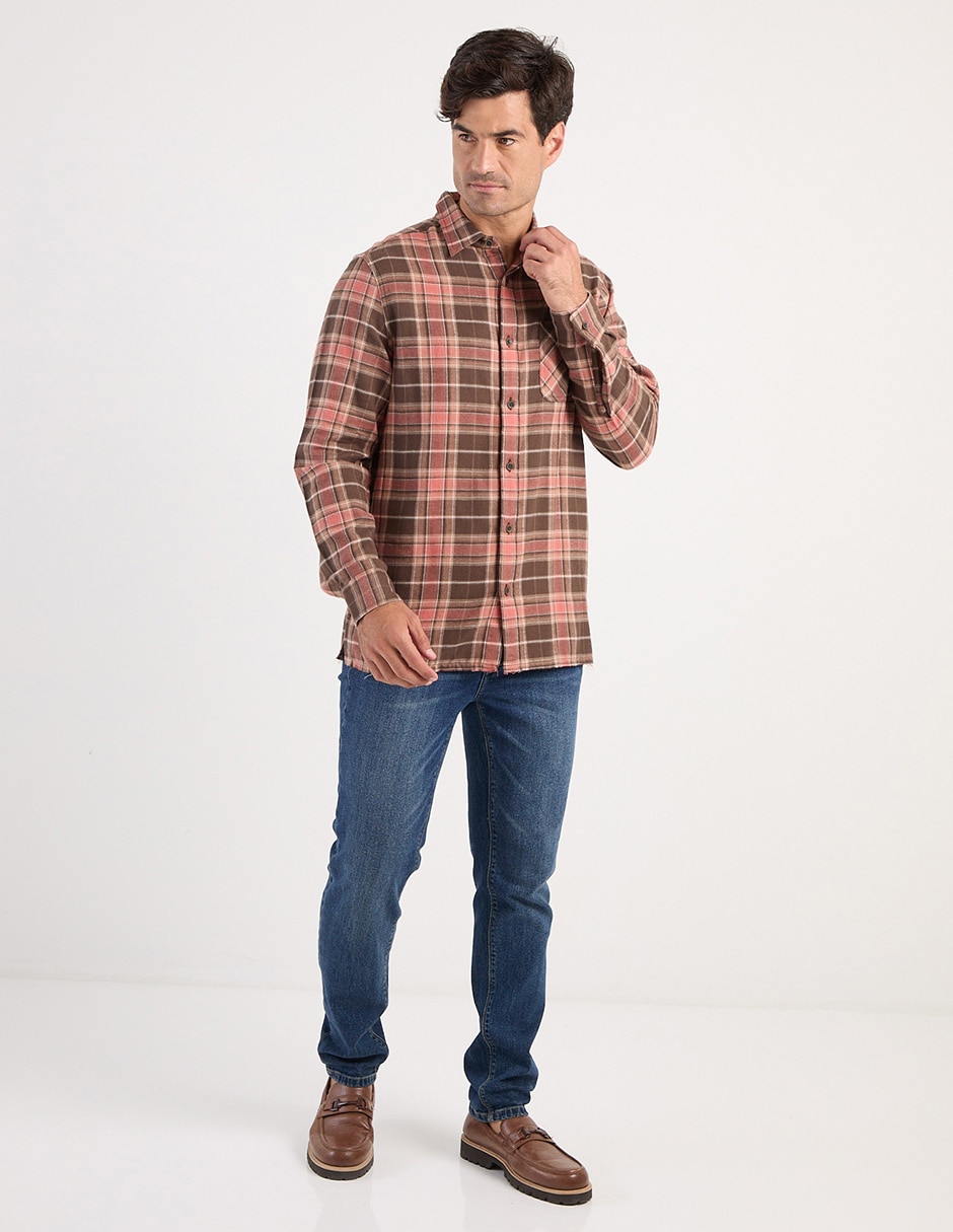 Camisa casual de algodón manga larga para hombre