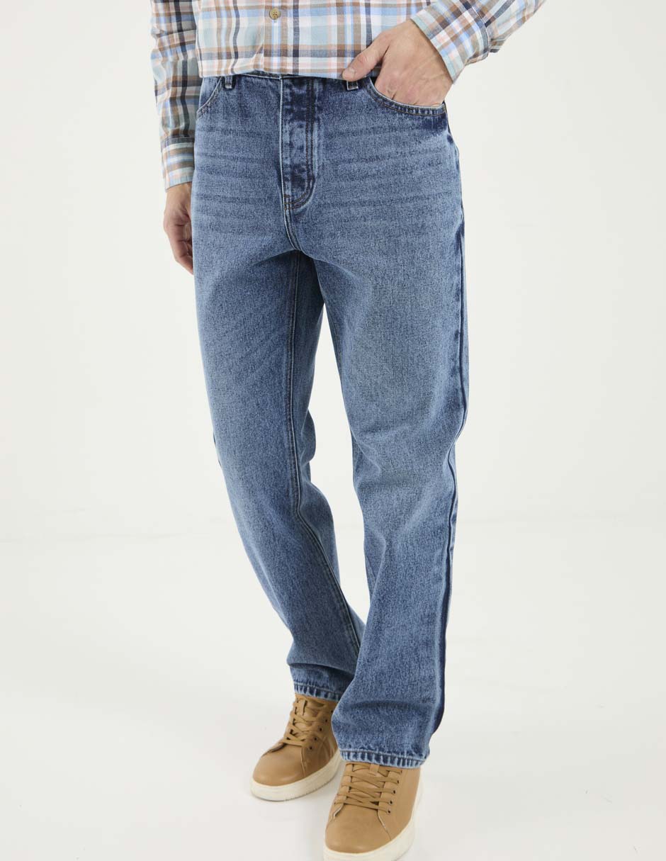 Jeans straight lavado whisker para hombre