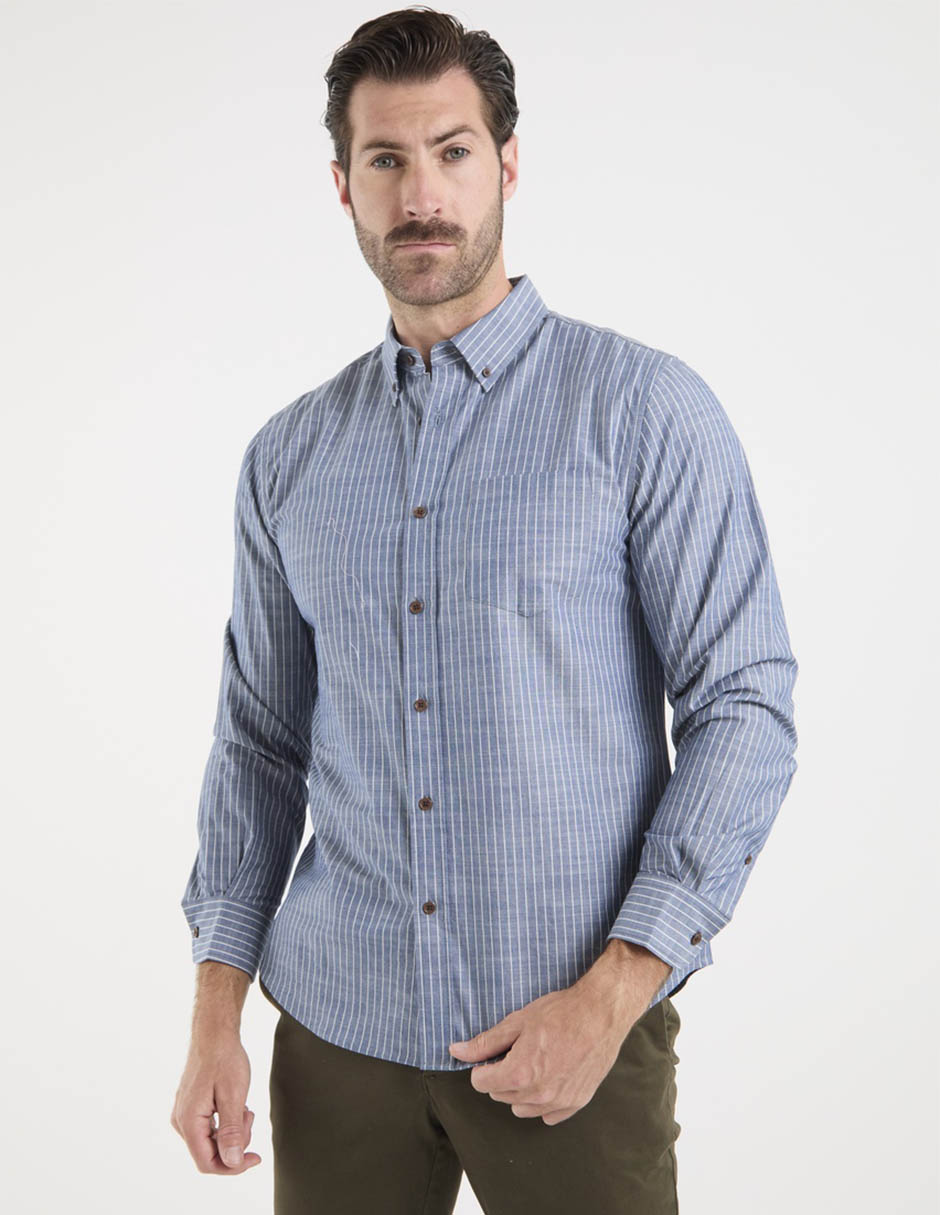 Camisa casual weekend de algodón manga larga para hombre