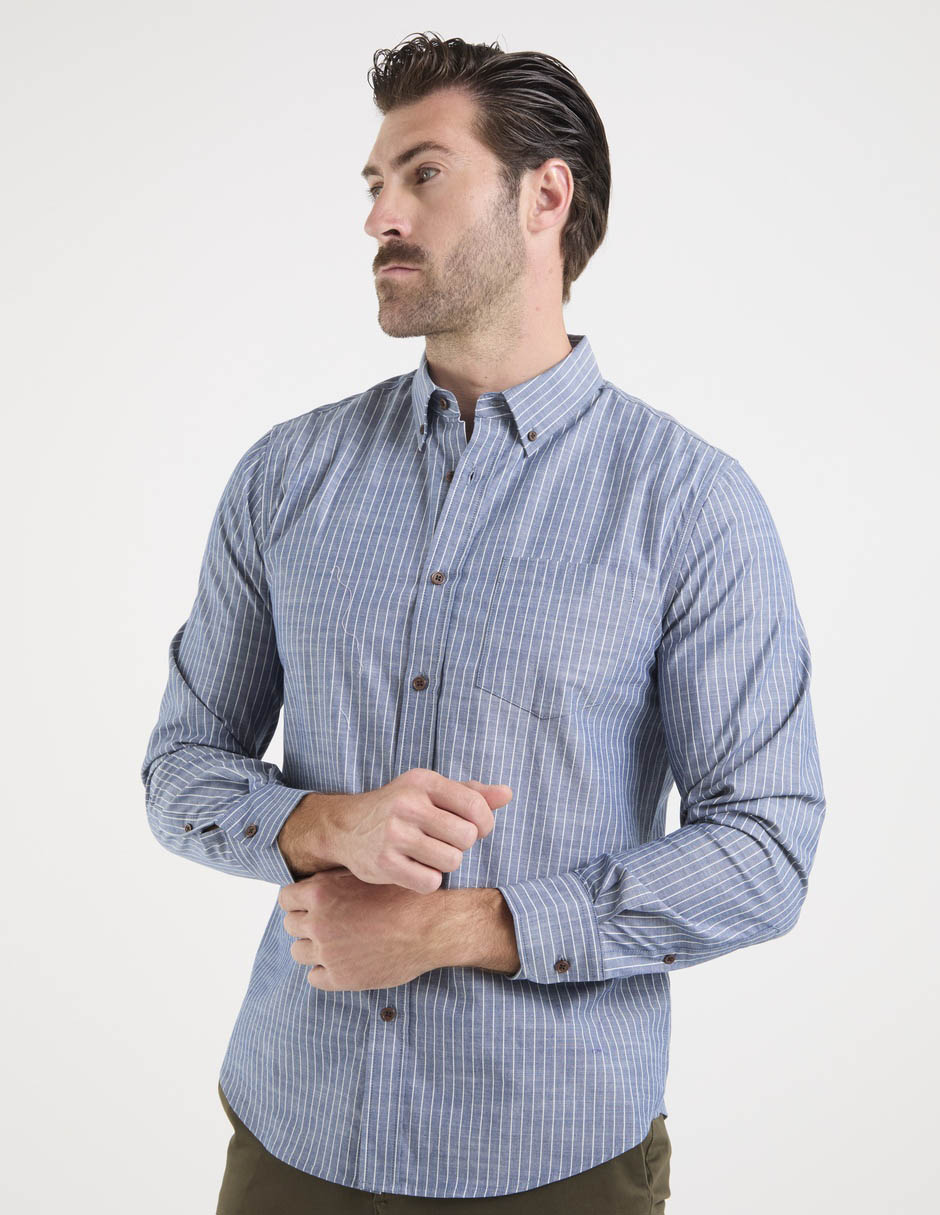 Camisa casual weekend de algodón manga larga para hombre