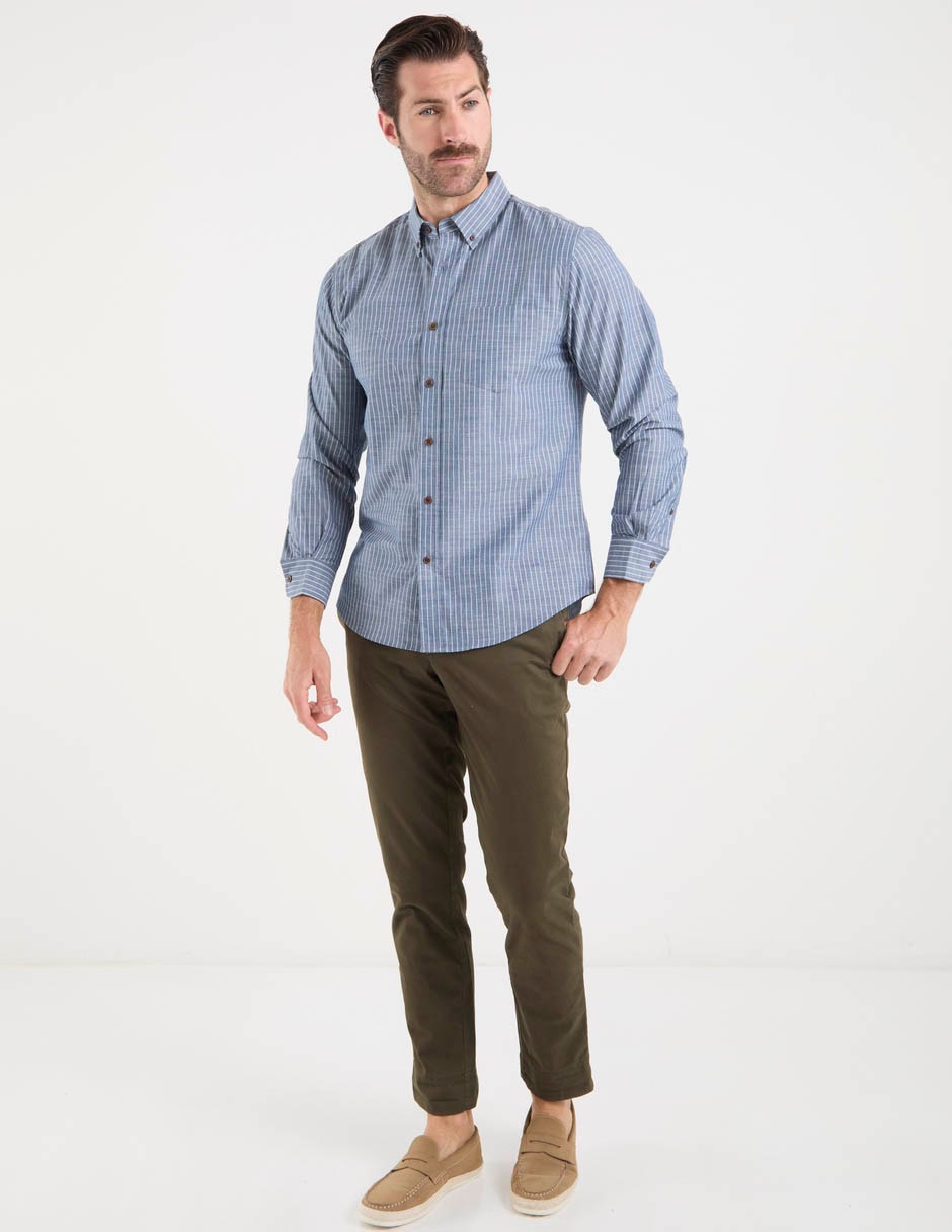 Camisa casual weekend de algodón manga larga para hombre