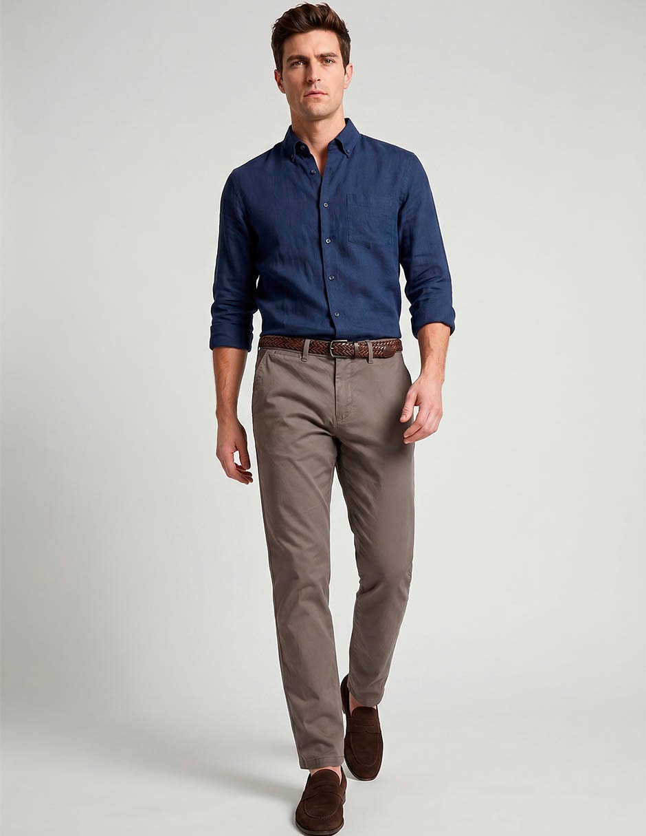 Pantalón casual chino recto de gabardina para hombre 2