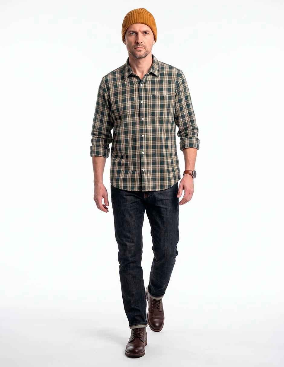 Camisa casual de algodón manga larga para hombre Camisa casual de algodón manga larga para hombre