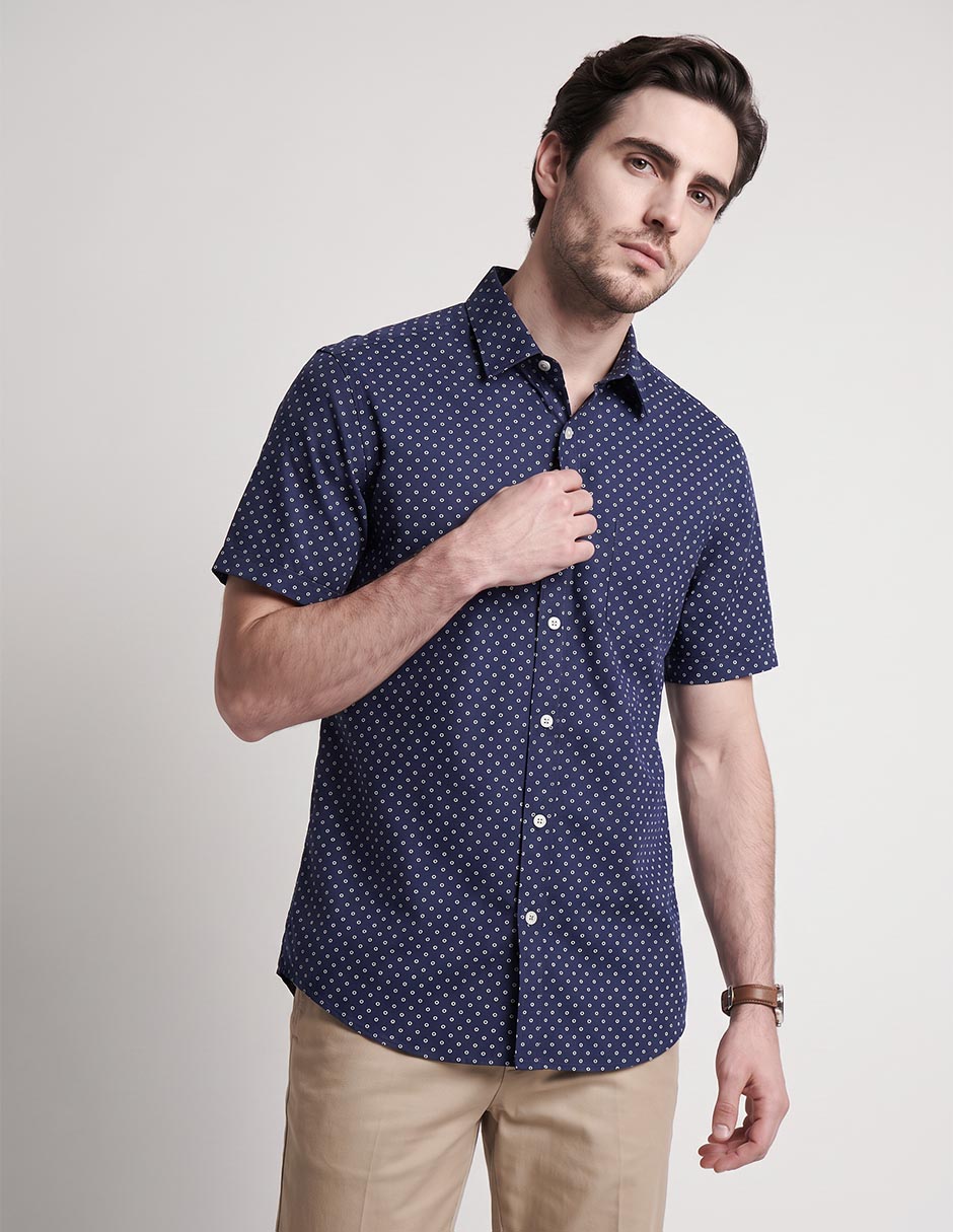 Camisa casual weekend de algodón manga corta para hombre