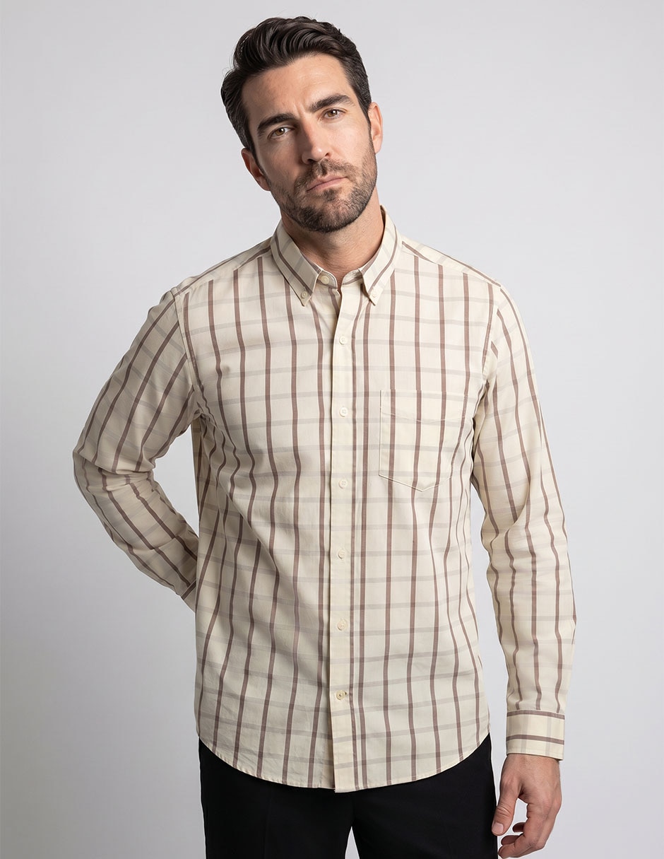 Camisa business casual manga larga para hombre