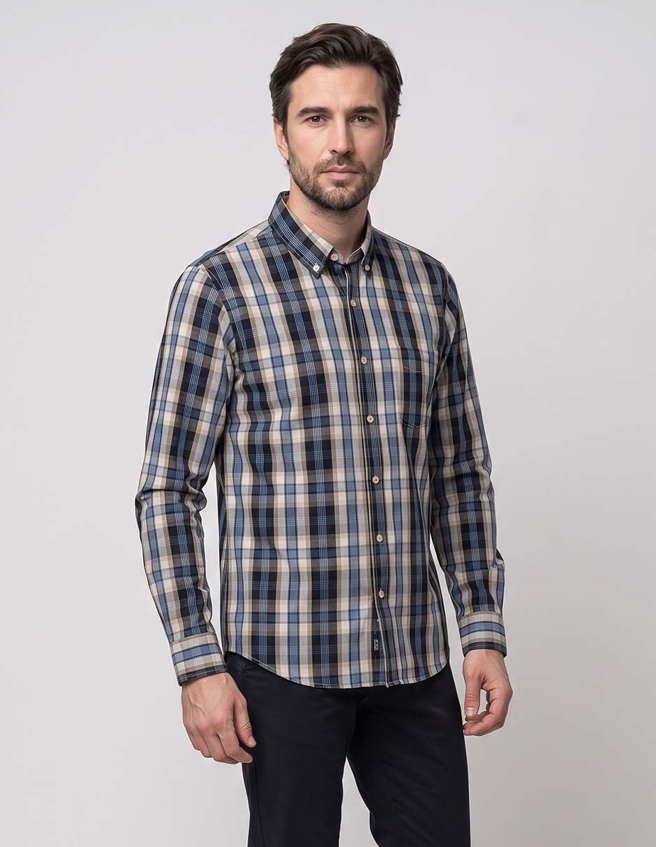 Camisa casual de algodón manga larga para hombre