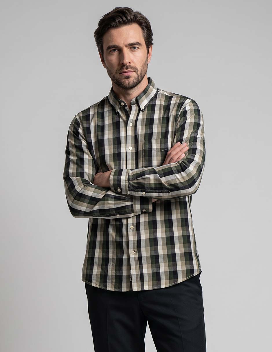 Camisa casual de algodón manga larga para hombre Camisa casual de algodón manga larga para hombre