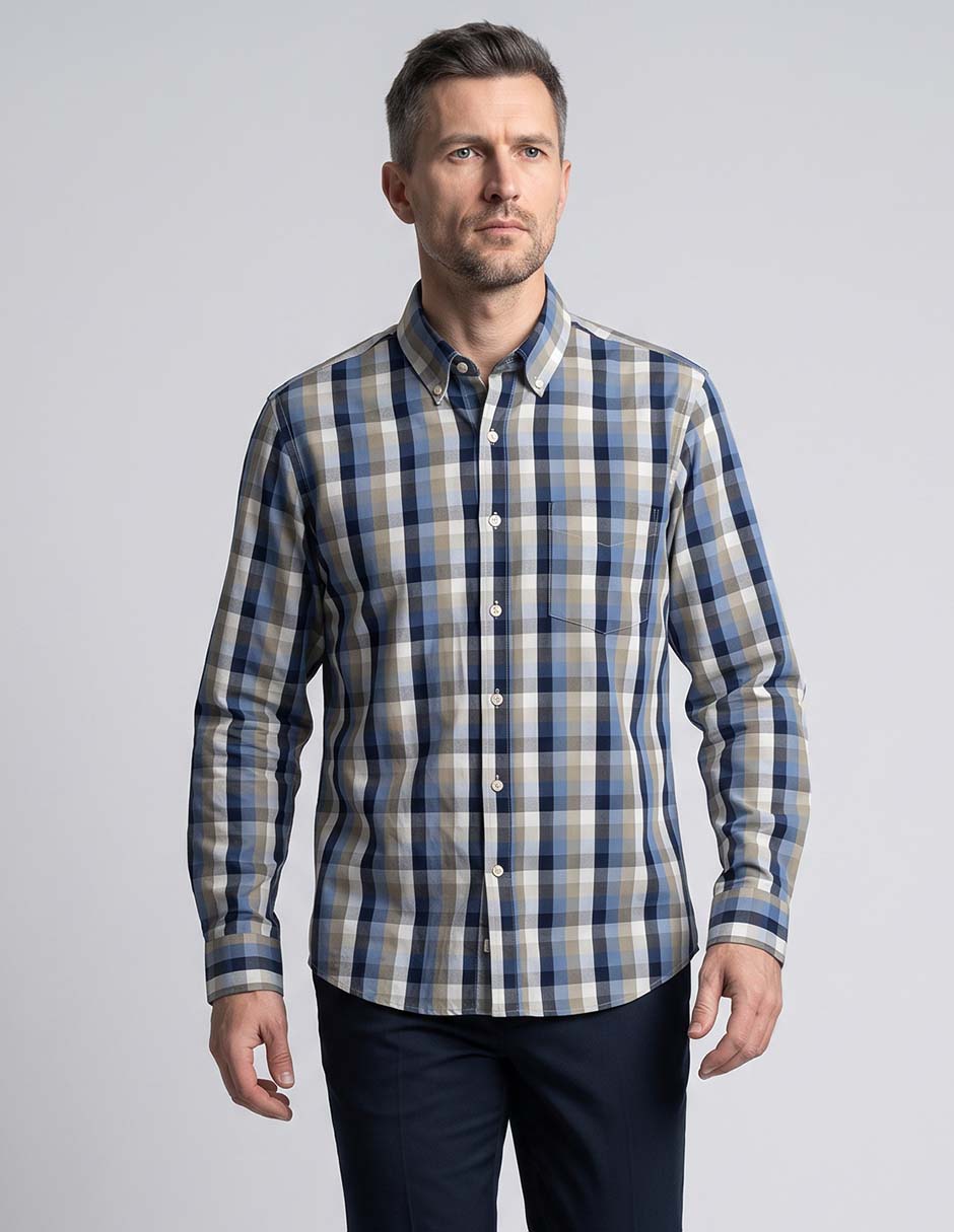 Camisa casual de algodón manga larga para hombre Camisa casual de algodón manga larga para hombre