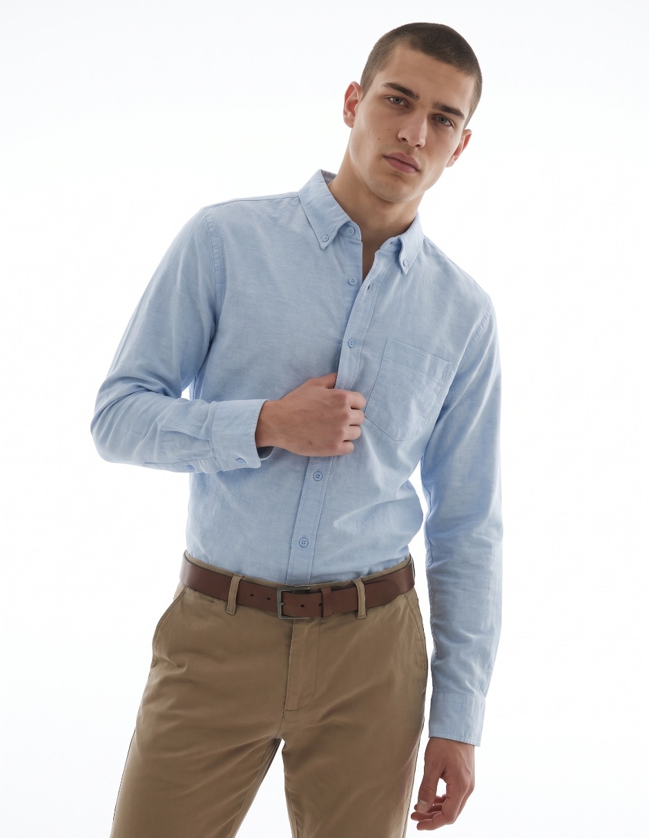 Camisa casual de algodón manga larga para hombre