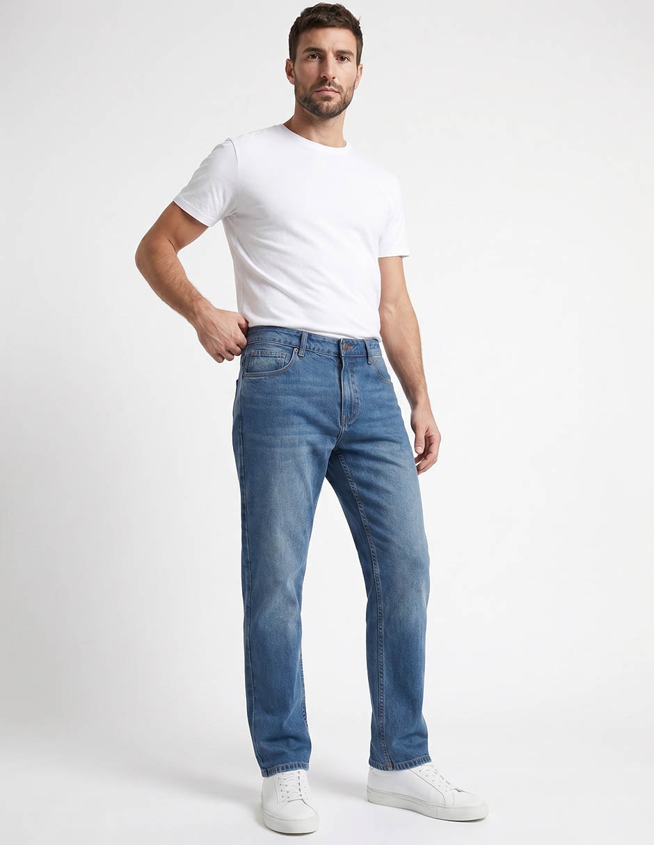 Jeans straight lavado medio para hombre