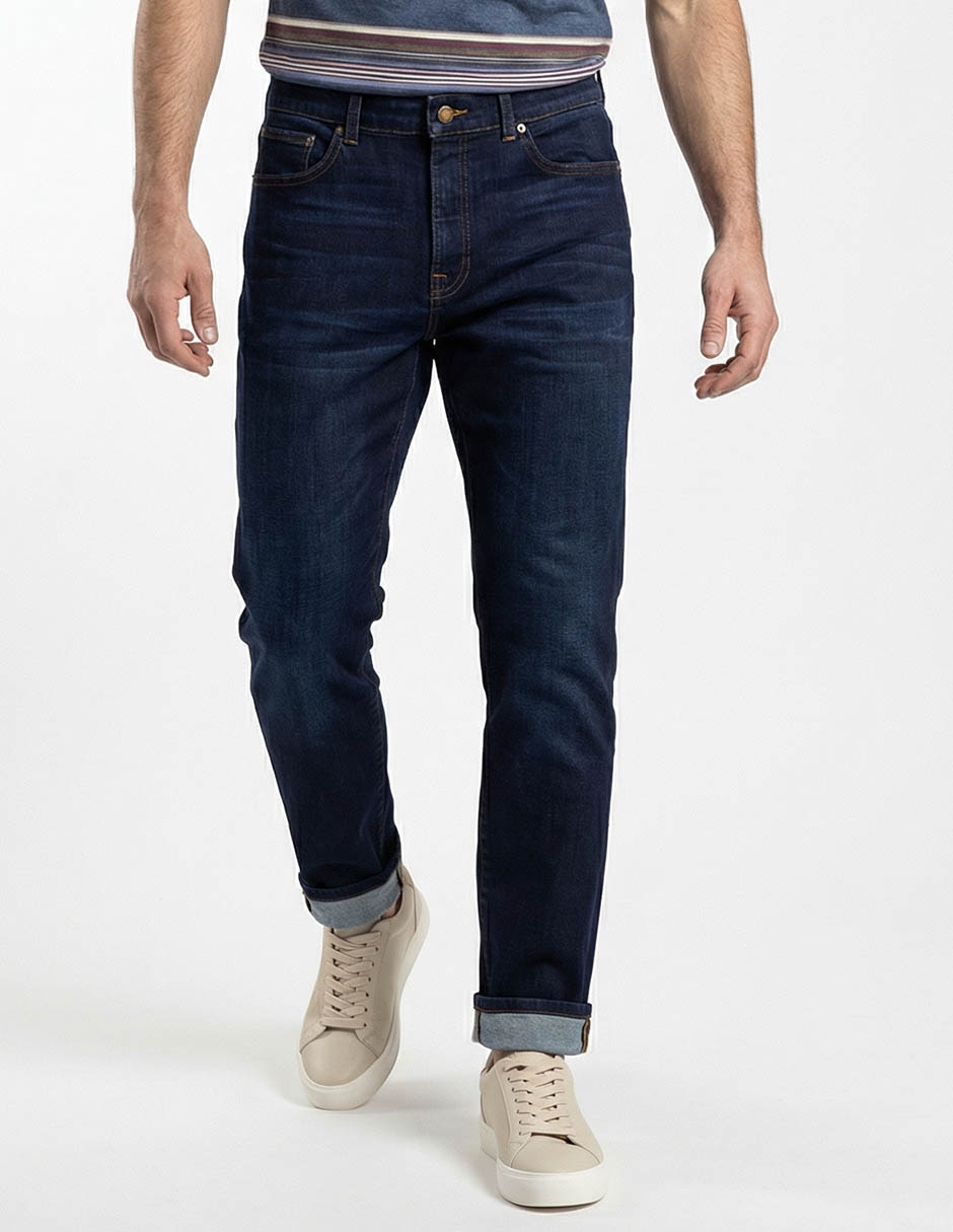 Jeans straight lavado obscuro para hombre 1