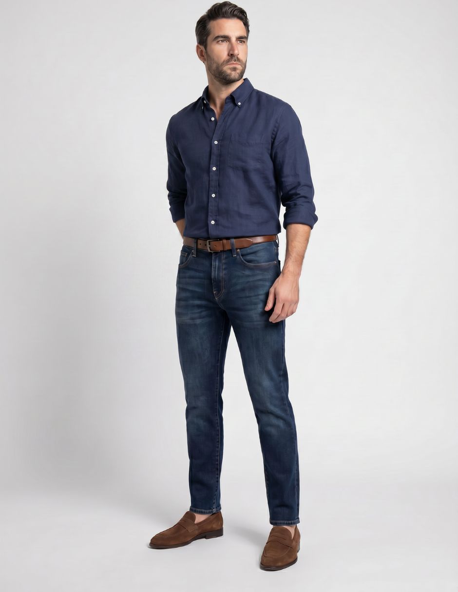 Jeans straight deslavado para hombre 4