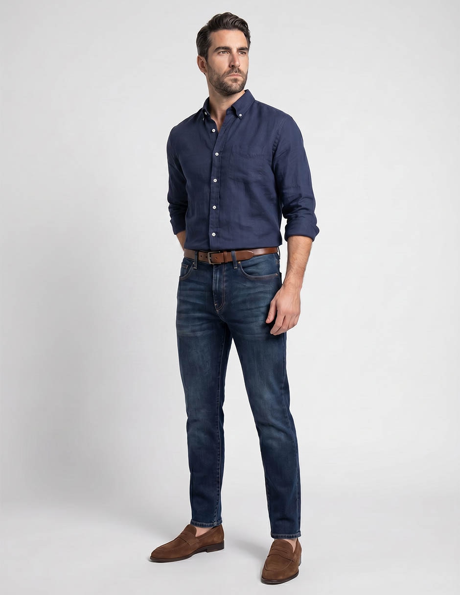 Jeans straight deslavado para hombre 5
