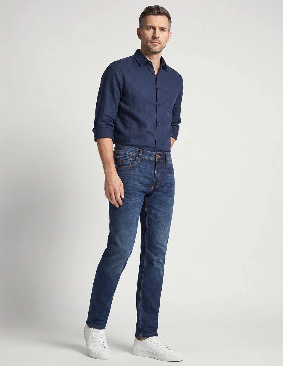 Jeans straight lavado obscuro para hombre 3