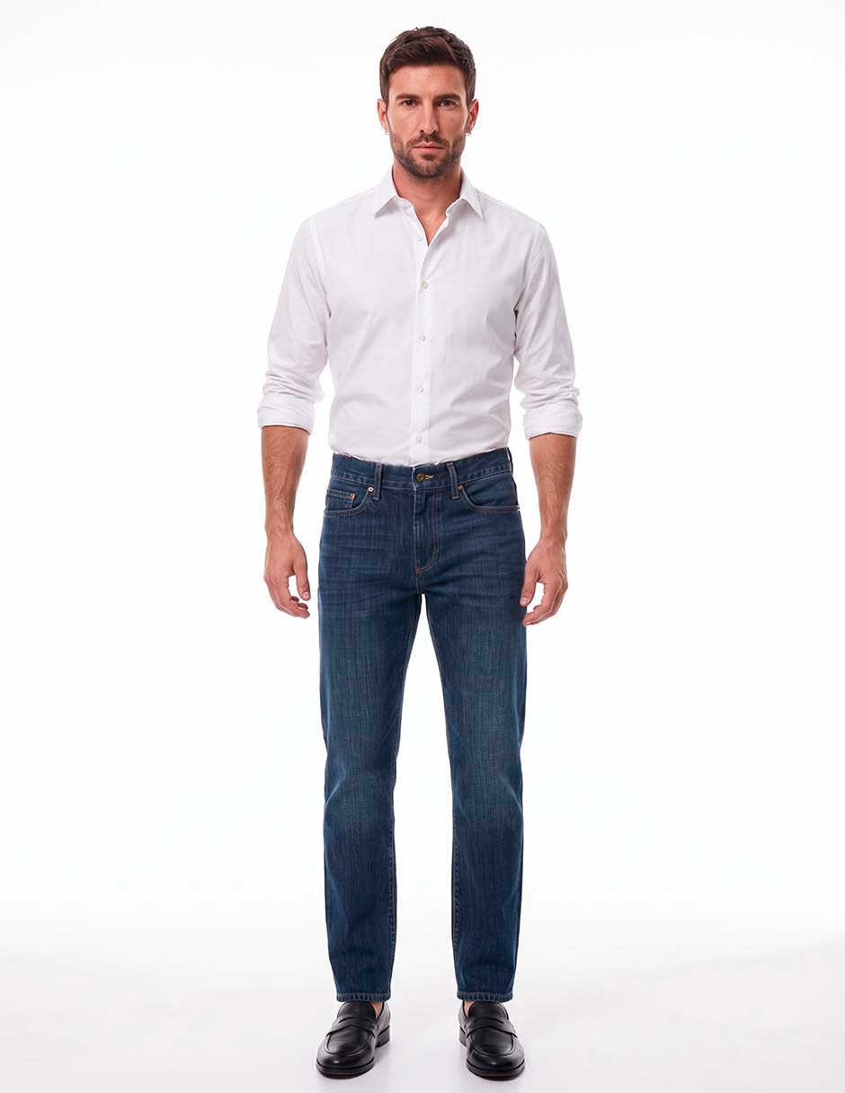 Jeans straight lavado stone wash para hombre 3